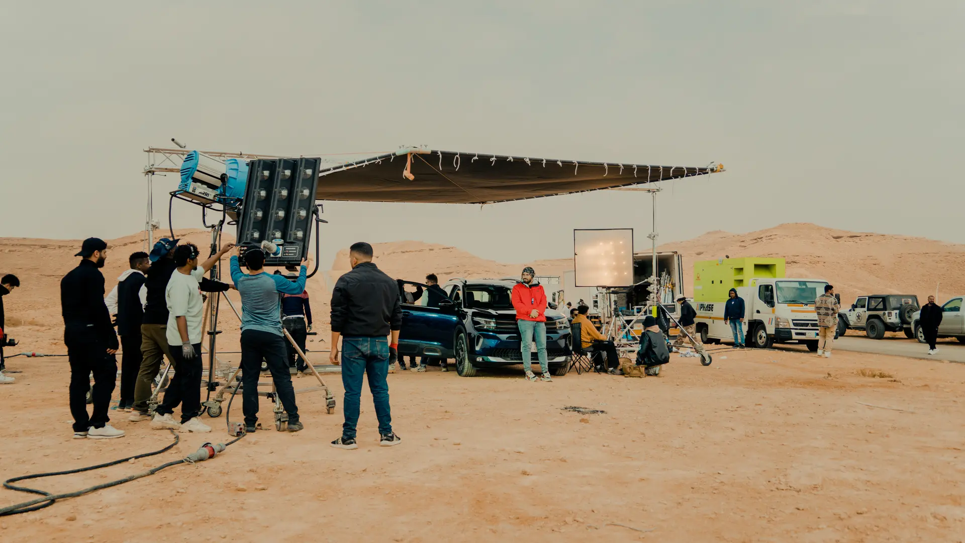 Director framing a cinematic shot during brand video production